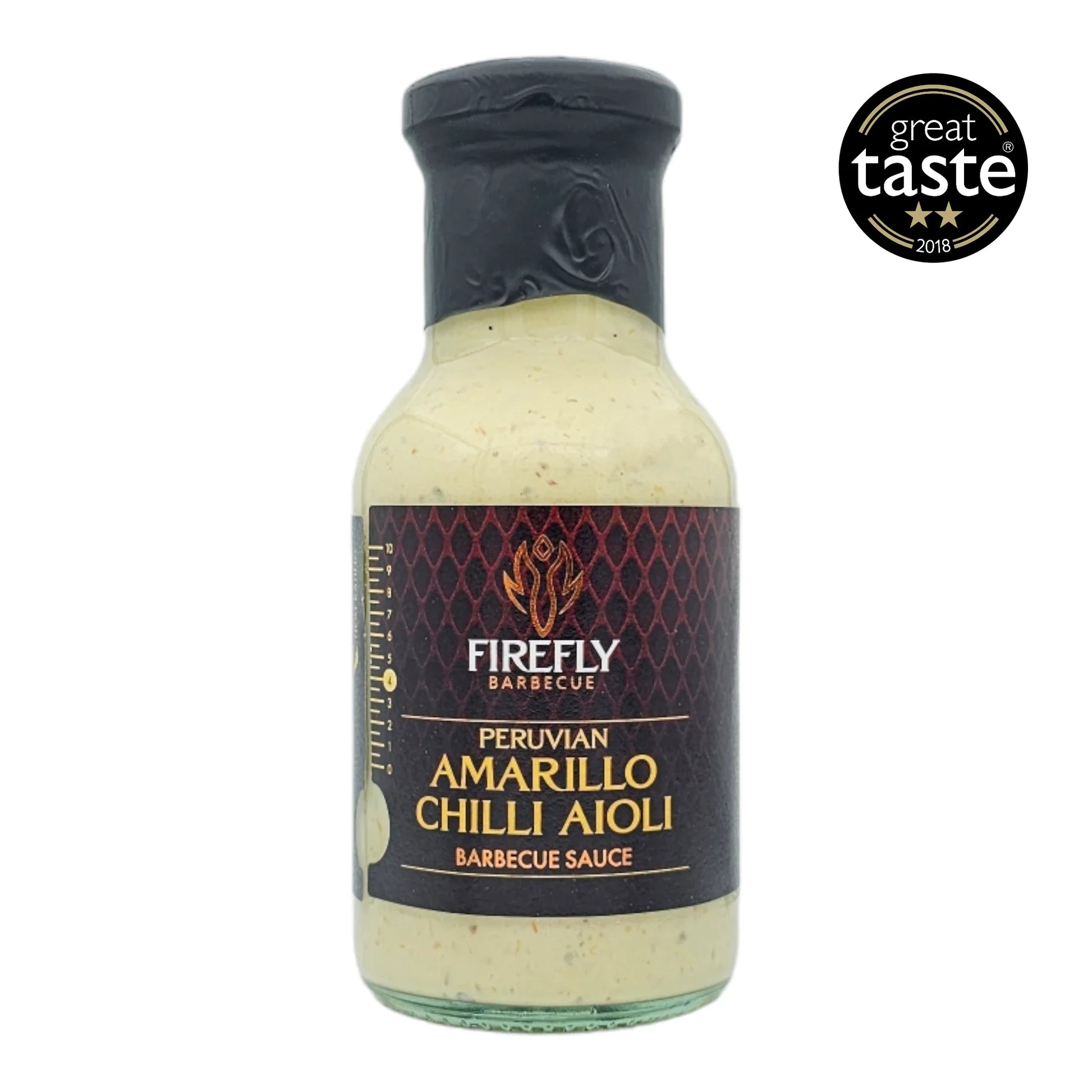 Peruvian Amarillo Chilli Aioli from FireFly Barbecue, vibrant yellow sauce in a jar, ideal for BBQ and dipping.