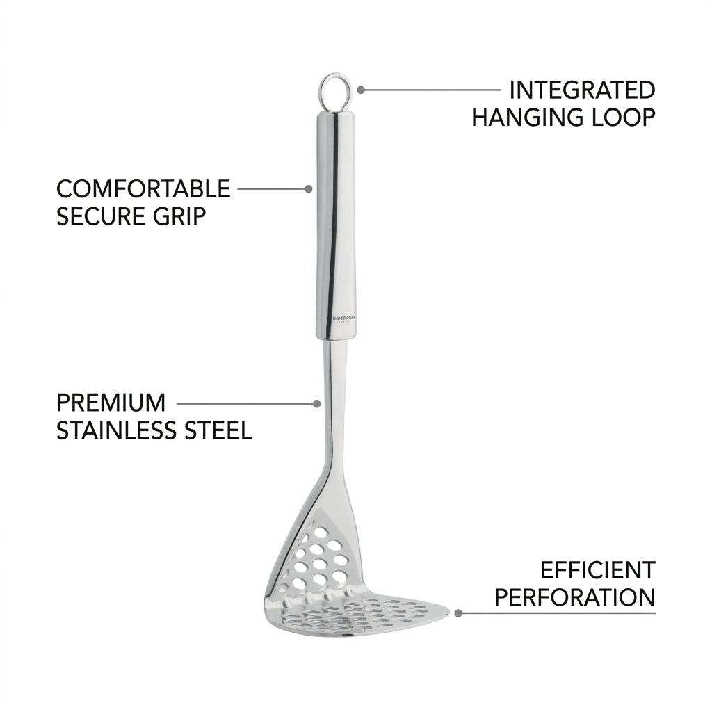 Glassware UK Smart Potato Masher by Ghidini, a sleek kitchen utensil with ergonomic handle for mashing potatoes and vegetables.