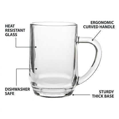 Heritage Glass Tankard 0.27Ltr by Glassware UK, clear glass with a sturdy handle, perfect for beverages.
