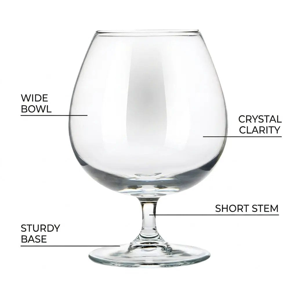 Glassware UK Brandy Balloon Glass, 550ml whisky tumbler with a rounded bowl and sturdy stem, ideal for enjoying brandy and spirits.