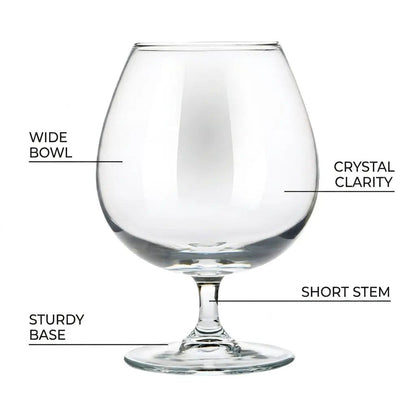 Glassware UK Brandy Balloon Glass, 550ml whisky tumbler with a rounded bowl and sturdy stem, ideal for enjoying brandy and spirits.