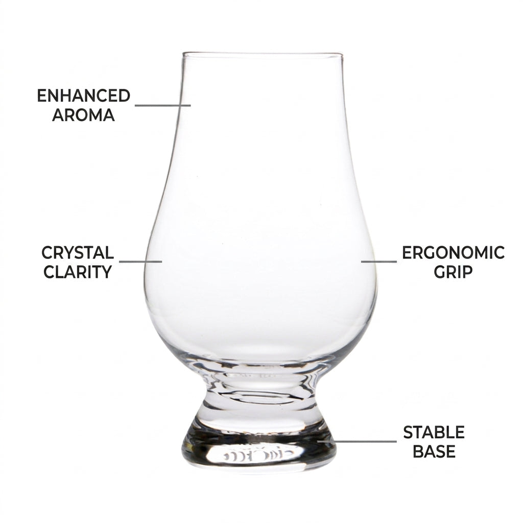 Glencairn whisky tasting glass by Glassware UK, 170ml, clear crystal tumbler designed for aroma and flavor enhancement.