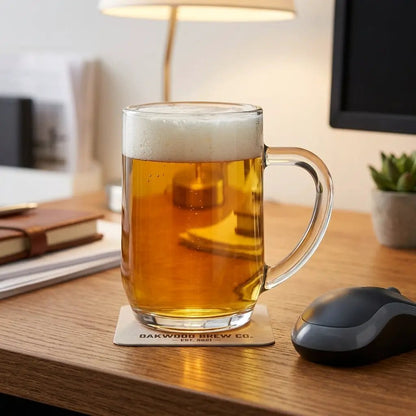 Heritage Glass Tankard by Glassware UK, 0.27L, clear glass with a sturdy handle and classic design, shown on a table.