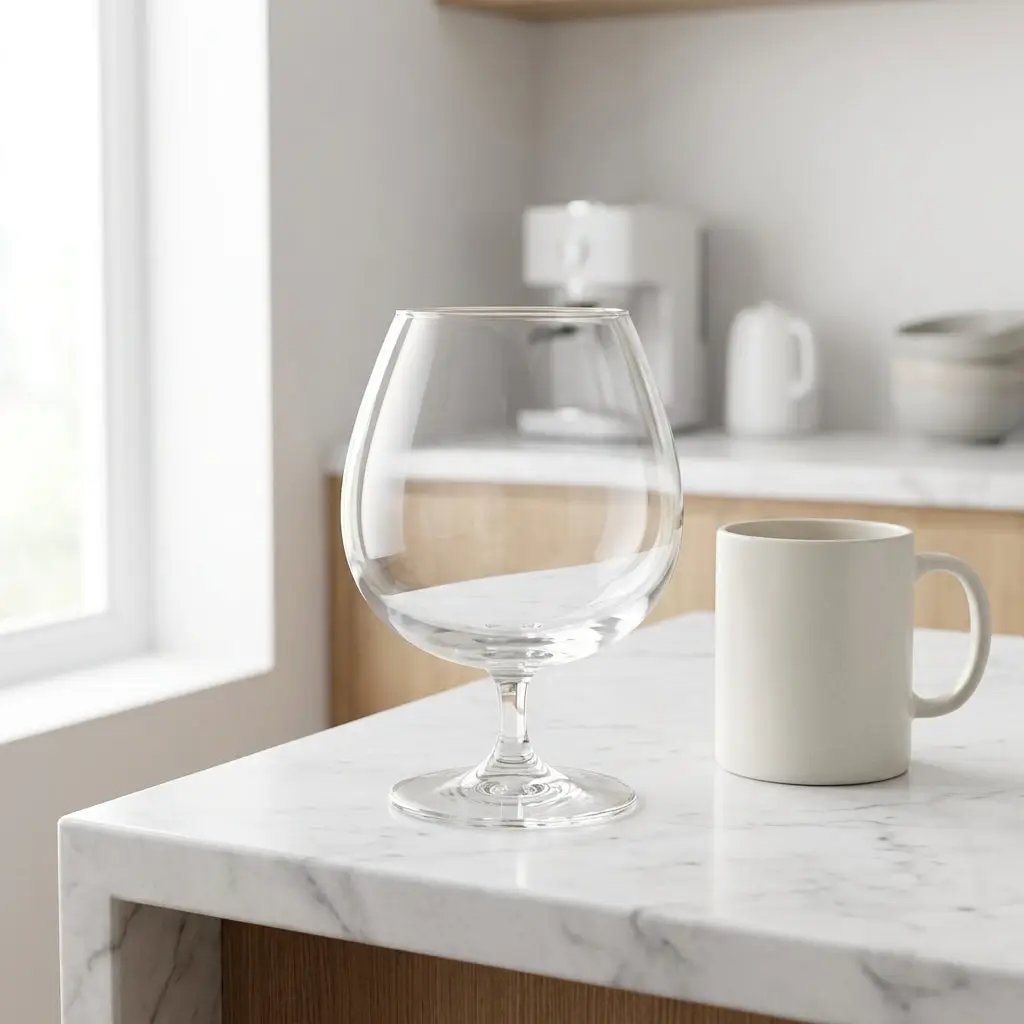 Glassware UK Brandy Balloon Glass 550ml, whisky tumbler with a wide bowl and curved rim, designed for enjoying brandy and spirits.