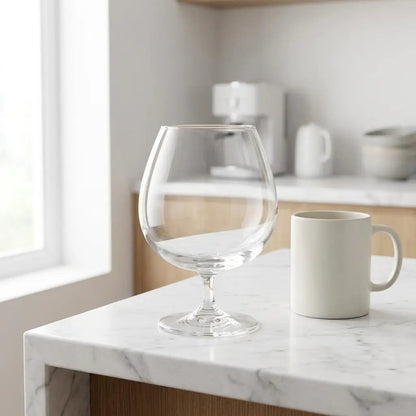 Glassware UK Brandy Balloon Glass 550ml, whisky tumbler with a wide bowl and curved rim, designed for enjoying brandy and spirits.