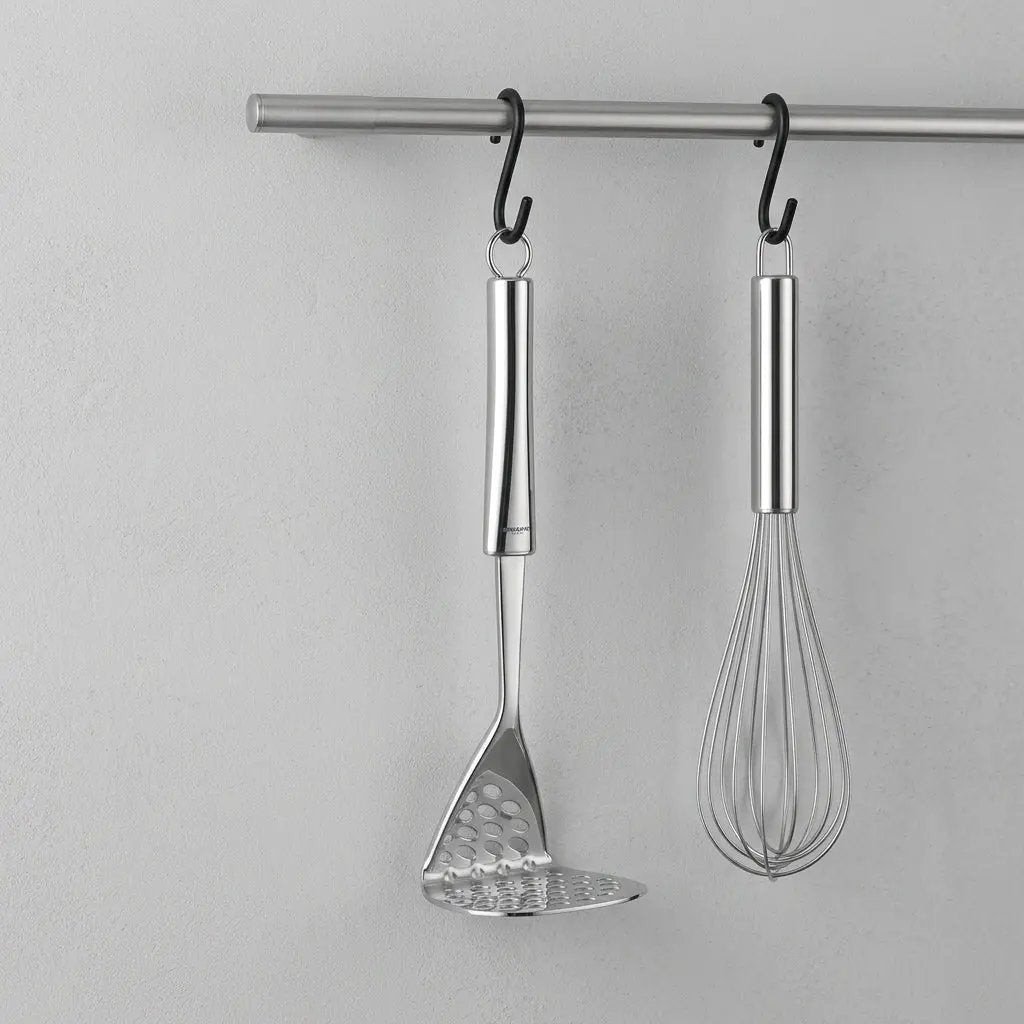 Glassware UK Smart Potato Masher from Ghidini, a sleek kitchen utensil with a sturdy handle and mashing plate, ideal for preparing potatoes.