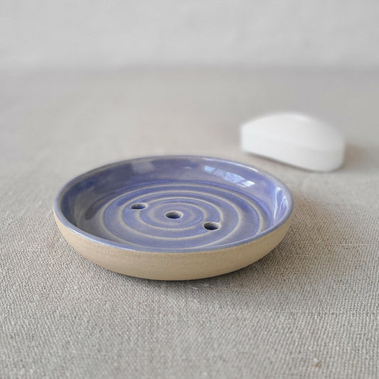 Amethyst purple classic soap dish with soap, made by Katie L Thompson Designs, featuring a smooth, elegant design.