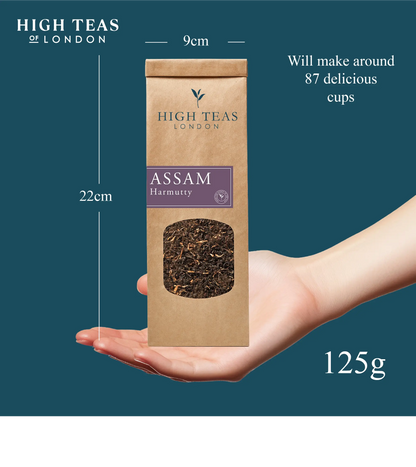 Handheld image of Assam Hunwal 2nd flush TGFOP1 tea leaves from High Teas, showcasing the fresh, whole tea leaves.