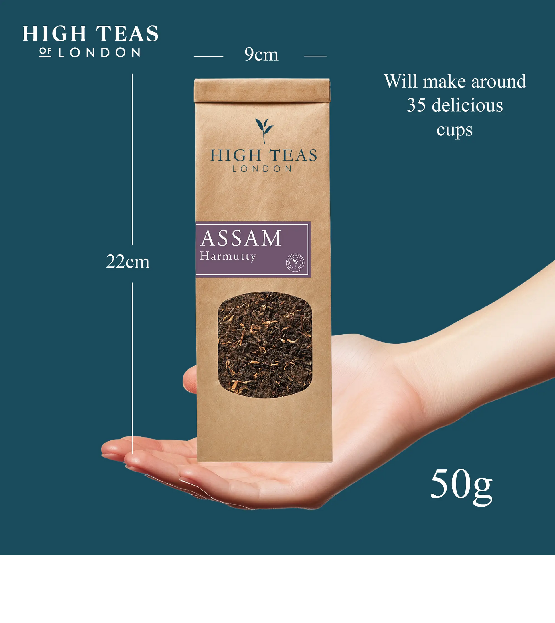 Assam Hunwal 2nd flush tea leaves from High Teas, showing fresh, hand-picked Assam harvest with vibrant green tea leaves in a bowl.