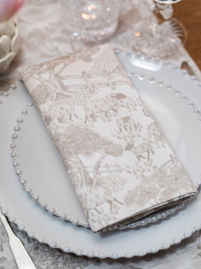 Pair of Avalon Home UK soft toile napkins with floral spring and summer design, perfect for elegant table settings.