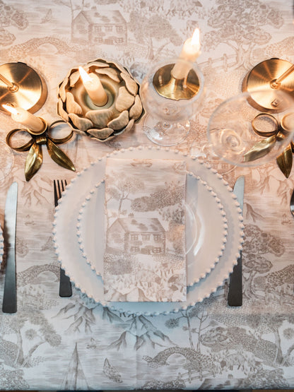 Pair of soft toile napkins from Avalon Home UK with floral spring and summer print, perfect for elegant table settings.