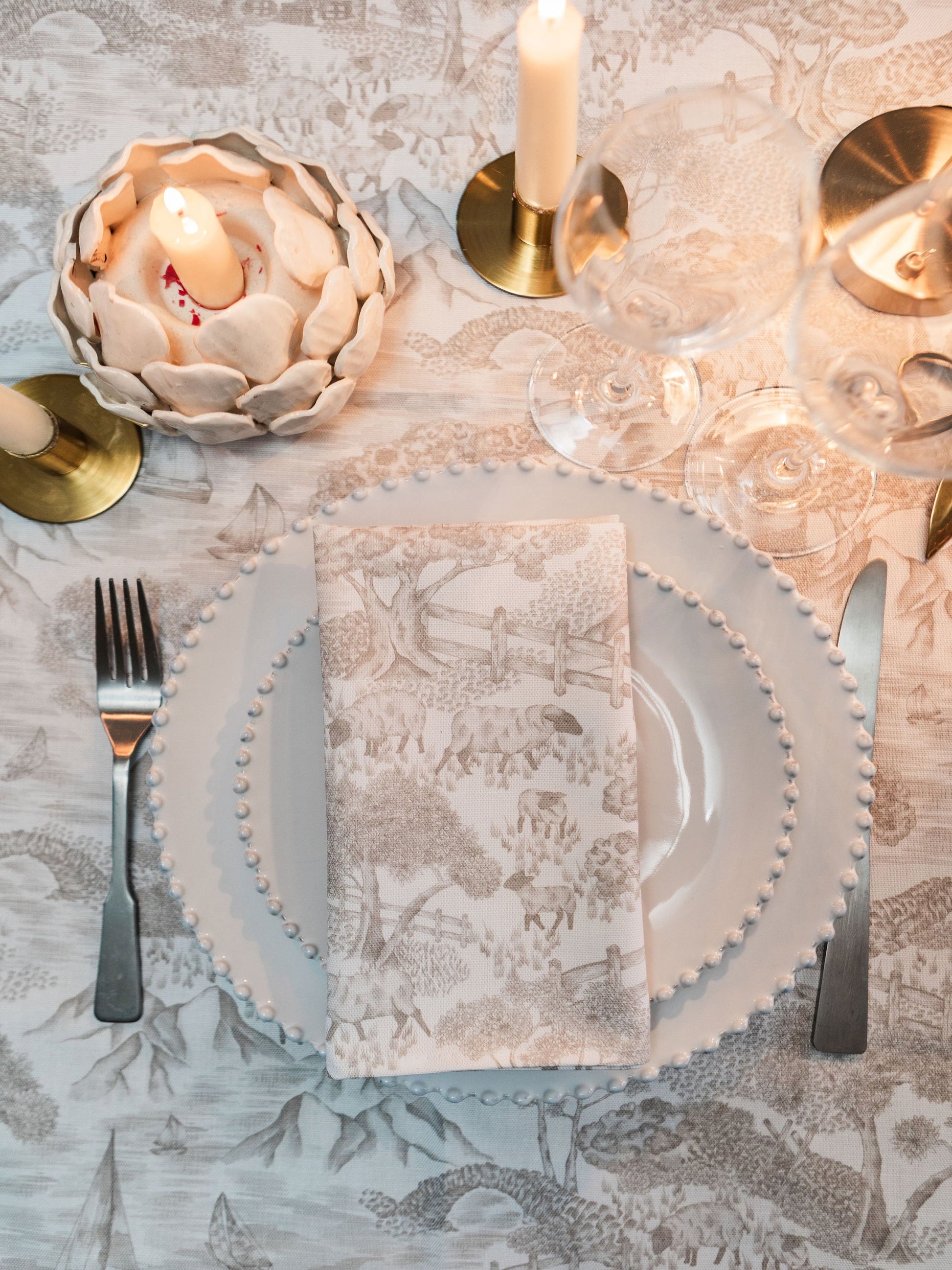 Pair of soft Avalon Home UK Toile Napkins with spring and summer floral patterns, ideal for table setting and everyday use.