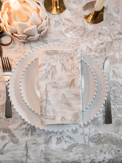 Pair of soft Avalon Home UK toile napkins with spring and summer floral patterns, ideal for elegant table settings.