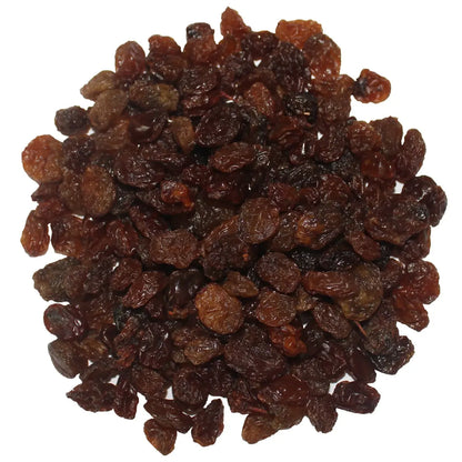 Close-up of Whole Food Earth Lexia Raisins, dried fruit with plump, glossy appearance, ideal for snacking or baking.