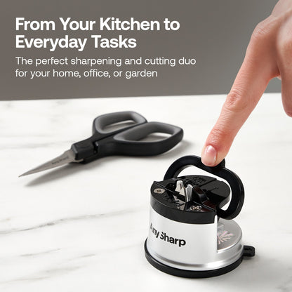 Mini scissors and classic knife sharpener bundle from AnySharp, featuring compact scissors and durable knife sharpener in a sleek design.