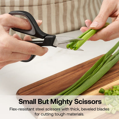 Elite AnySharp Mini Scissors and Classic Knife Sharpener bundle with black handles and sharpening components, compact kitchen tools.