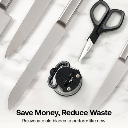 Mini scissors and classic knife sharpener bundle from AnySharp, featuring compact scissors and a manual knife sharpener for kitchen use.