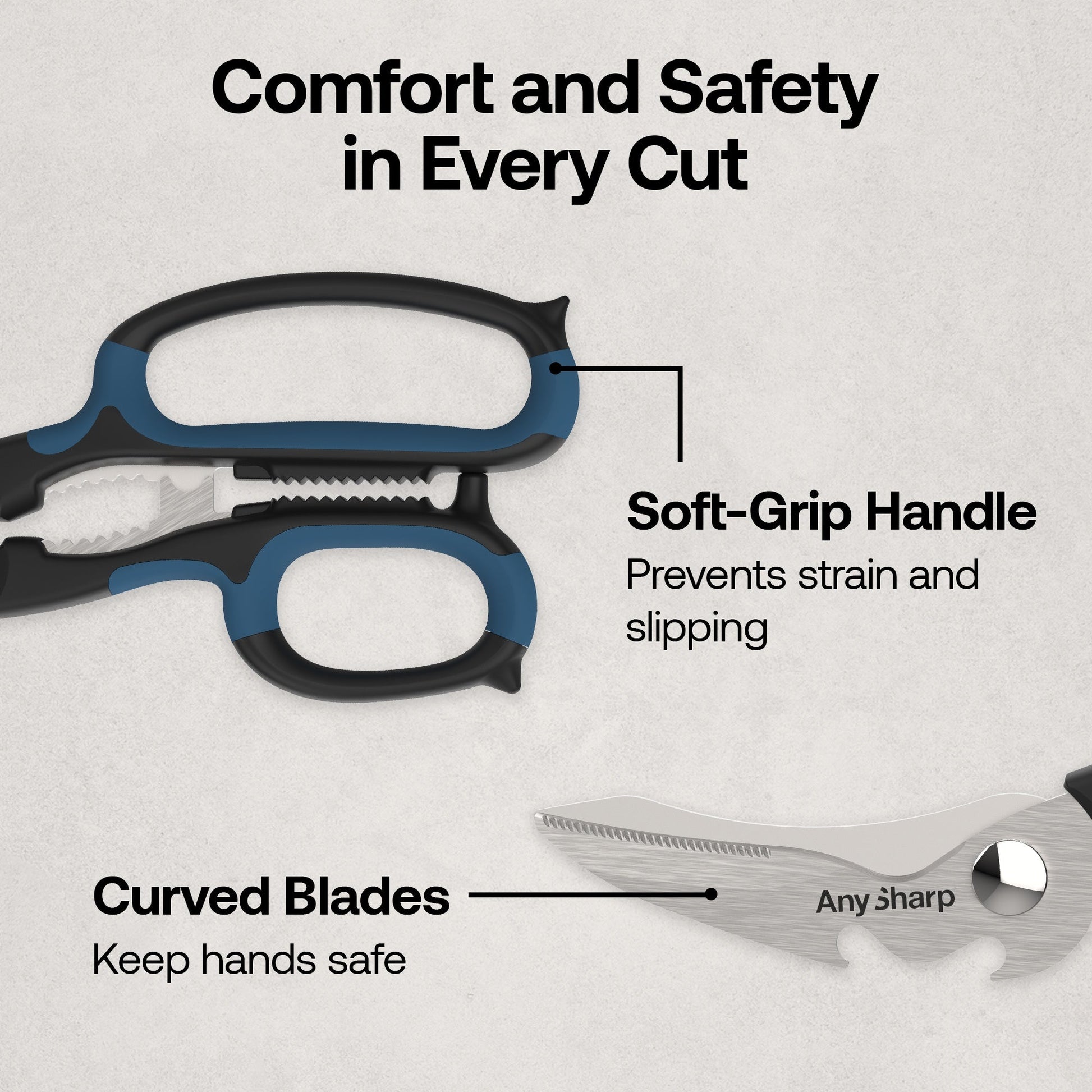 Pair of AnySharp Smart Scissors with ergonomic handles and sharp blades, designed for precise cutting tasks.