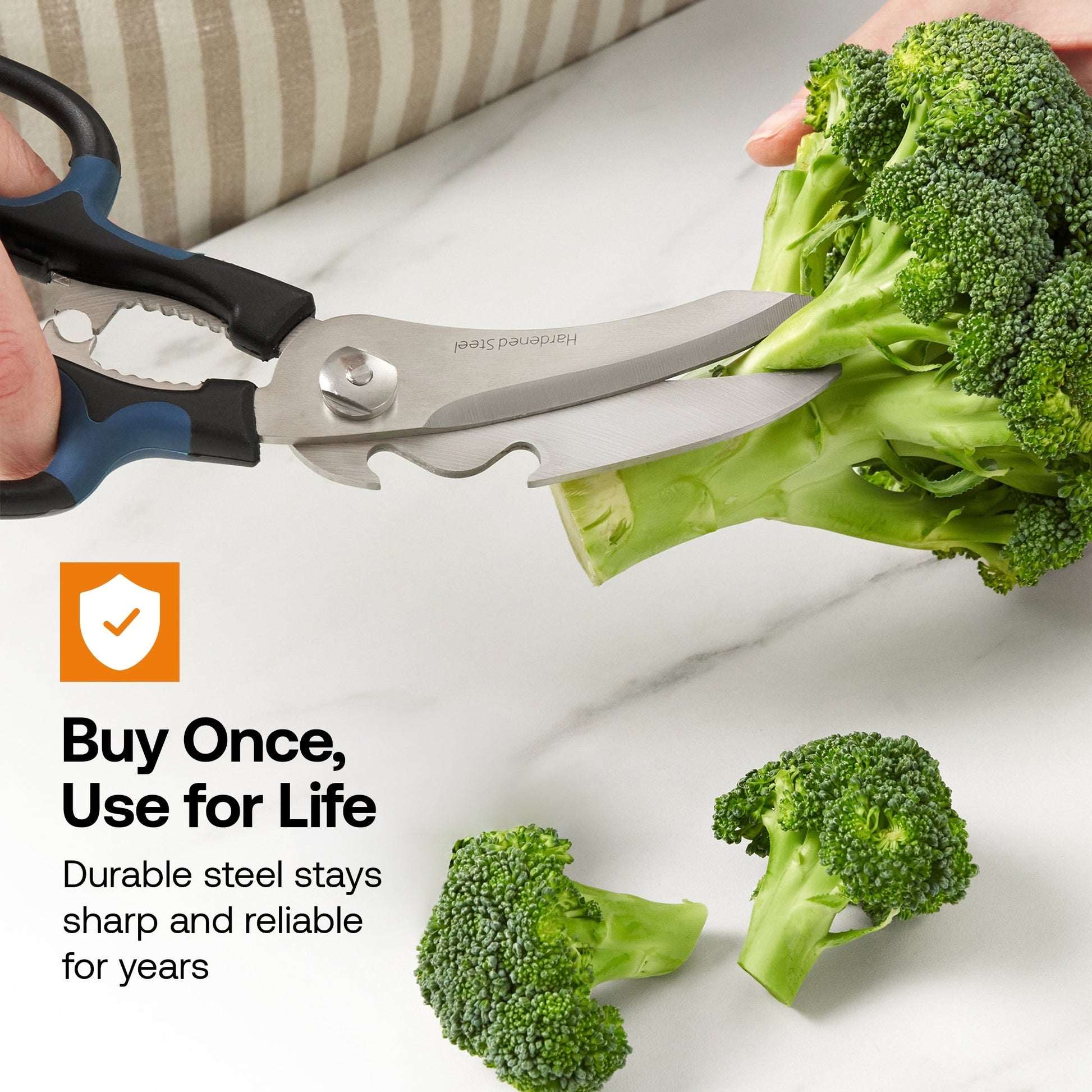 Pair of AnySharp Smart Scissors with ergonomic handles and sharp blades for precise cutting.