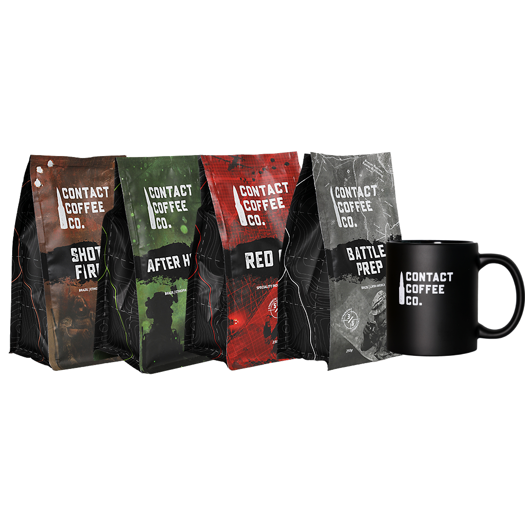 Contact Coffee Company Ltd. Recce Party Deals, featuring a selection of coffee products and promotional packaging.