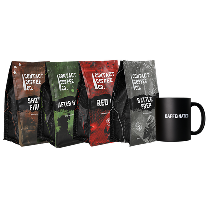 Recce party deals from Contact Coffee Company Ltd., featuring assorted coffee products on a display shelf.