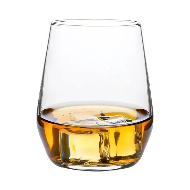 Set of six Bormioli Rocco Electra whisky tumblers, 380ml glassware with clear, rounded design for enjoying whisky.