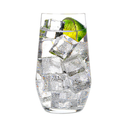 Set of six Bormioli Rocco Electra highball glasses, 390ml whisky tumblers with clear glass and smooth rounded rims.