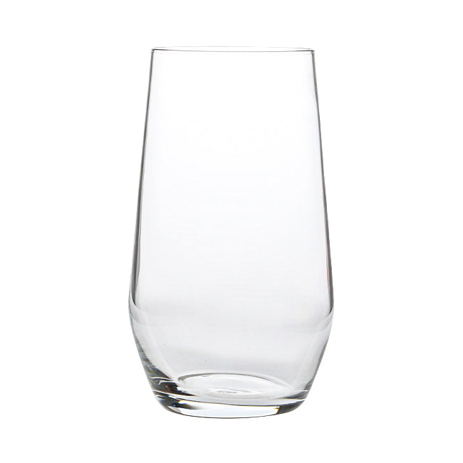 Set of six Bormioli Rocco Electra highball whisky tumblers, 390ml glassware with clear, sleek design for beverages.
