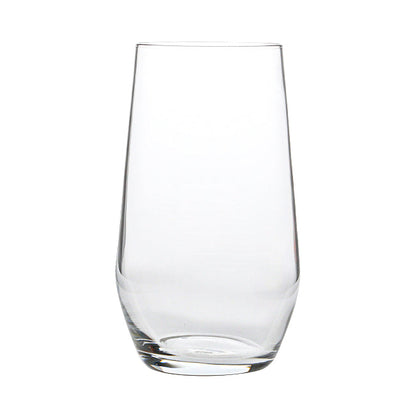 Set of six Bormioli Rocco Electra highball whisky tumblers, 390ml glassware with clear, sleek design for beverages.