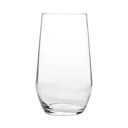 Set of six Bormioli Rocco Electra highball glasses with 390ml capacity, clear whisky tumblers, shown on a white background.