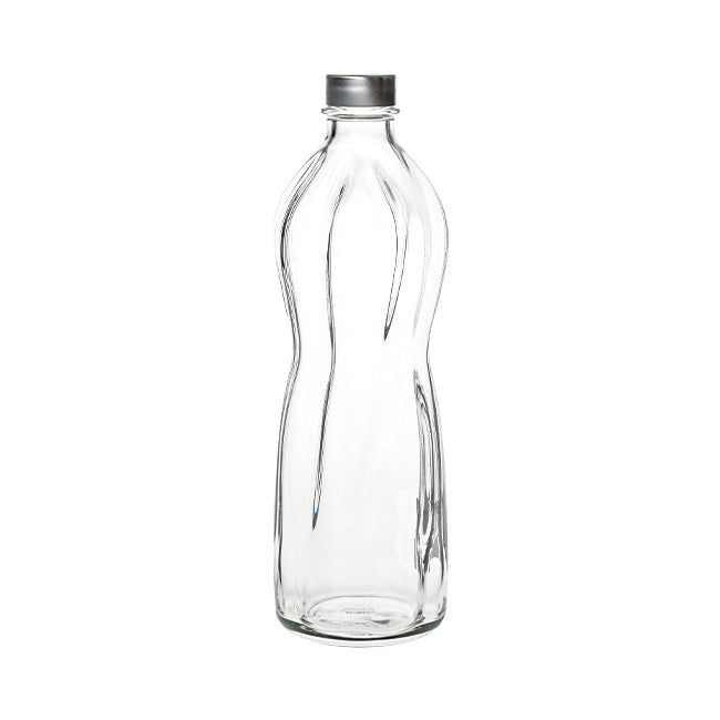 Bormioli Rocco Wave 1L glass bottle with a sleek design, perfect for beverages and drink storage.