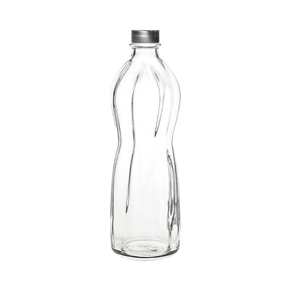 Bormioli Rocco Wave 1L glass bottle with a sleek design, perfect for beverages and drink storage.