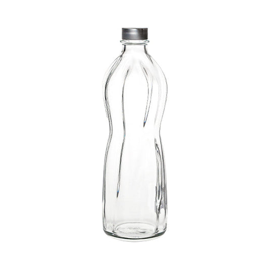 Bormioli Rocco Wave 1L glass bottle with a sleek design, perfect for beverages and drink storage.