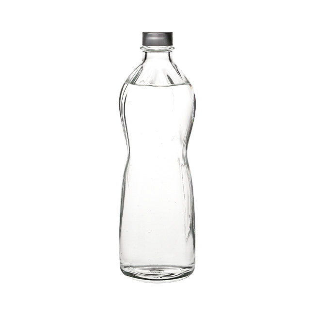 Bormioli Rocco Wave 1L glass bottle with a sleek design, featuring a narrow neck and clear glass, ideal for beverages or storage.