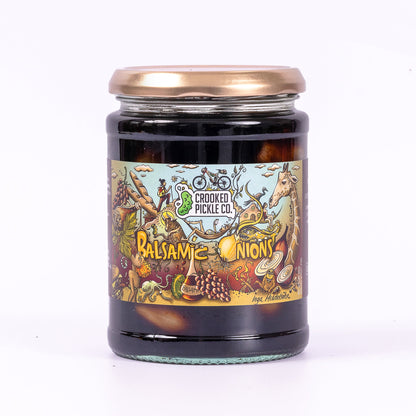 Jar of Limited Edition Balsamic Onions with bespoke Inga Mendelsöhn label artwork.
