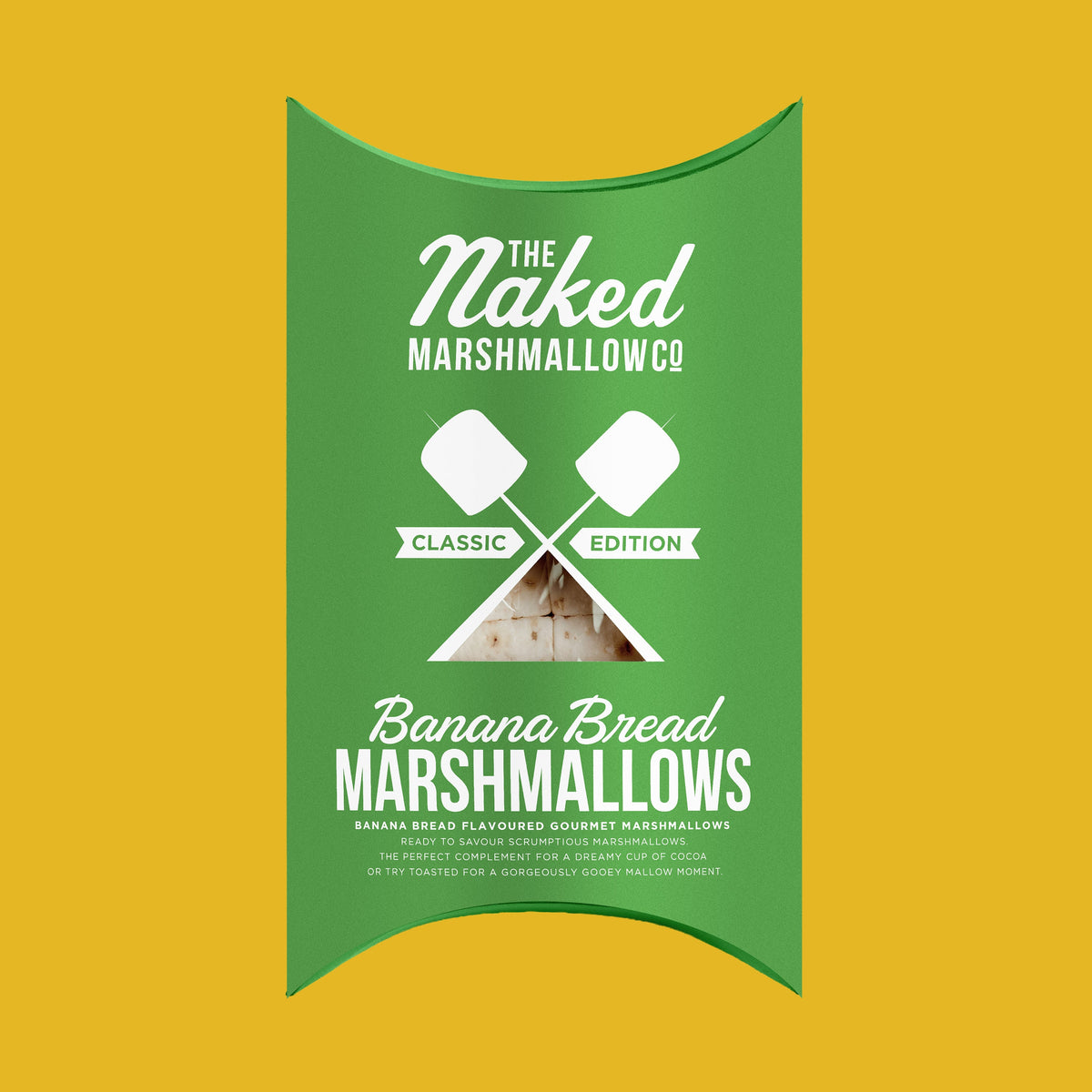 Gourmet banana bread marshmallow by THE MARSHMALLOW FACTORY, featuring a soft marshmallow with banana bread flavor and texture.