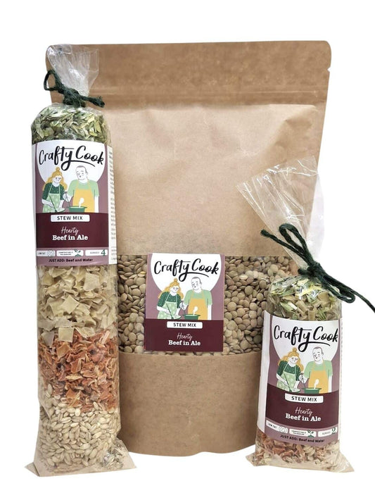 Beef in Ale Stew Mix by Crafty Cook, all-in-one seasoning with dried herbs, spices, and beef flavor for hearty stew preparation.