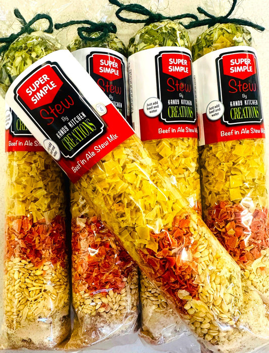 Crafty Cook Beef in Ale Stew Mix package with label, showing a close-up of the seasoning blend in a clear bag.