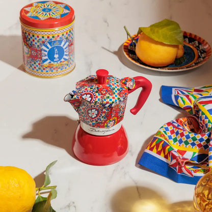 Bialetti X Dolce&Gabbana Sicilian Cart Moka Induction stovetop coffee maker by Brew Italia with detailed Sicilian cart design