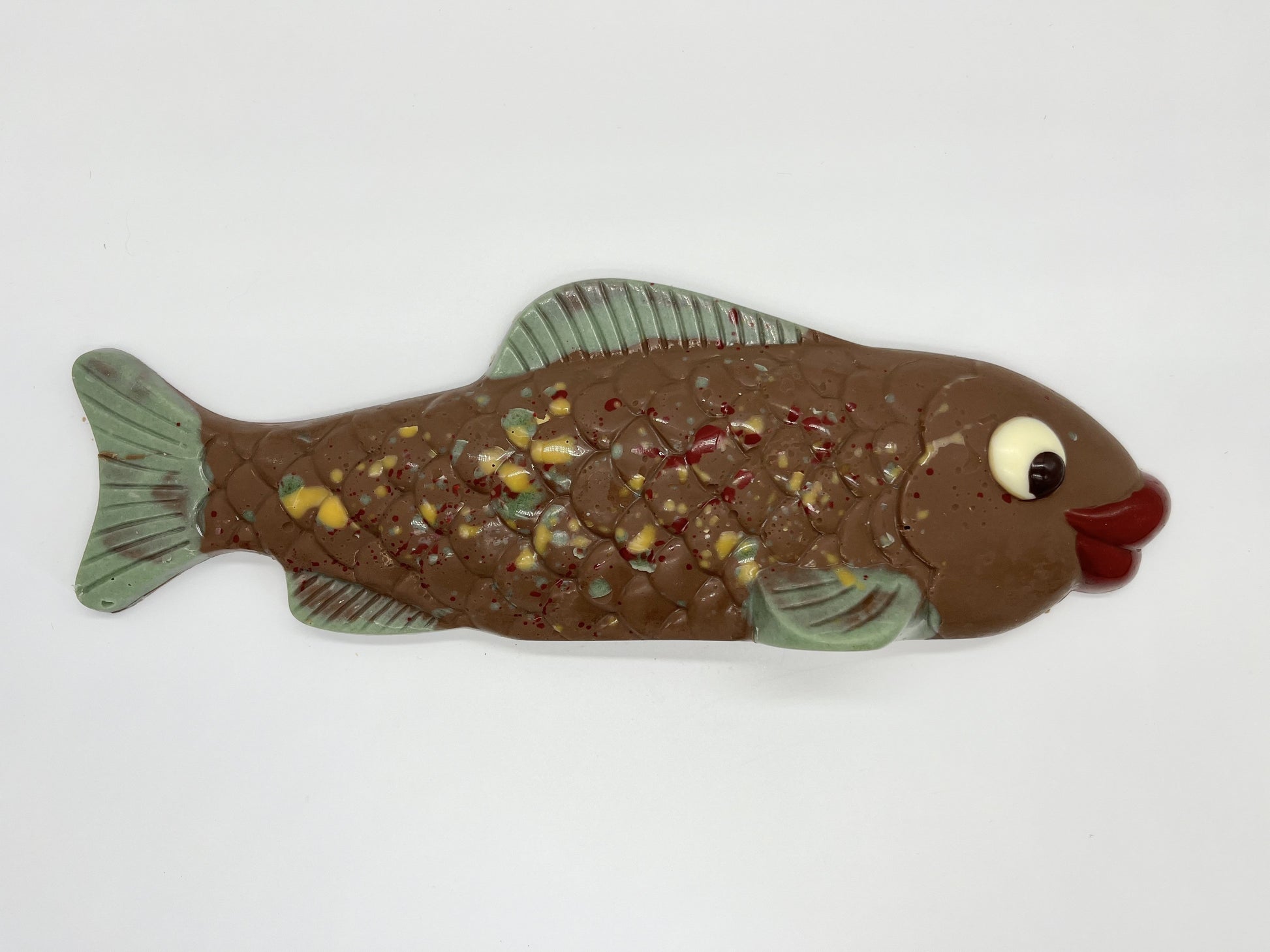 Large Gorvett & Stone chocolate fish with detailed scales and fins, showcasing a realistic design in rich chocolate.