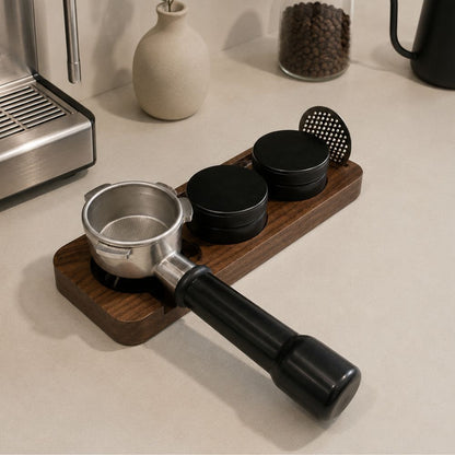Walnut Espresso Tamper Station & Coffee Accessories Organiser