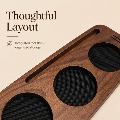 Walnut Espresso Tamper Station & Coffee Accessories Organiser