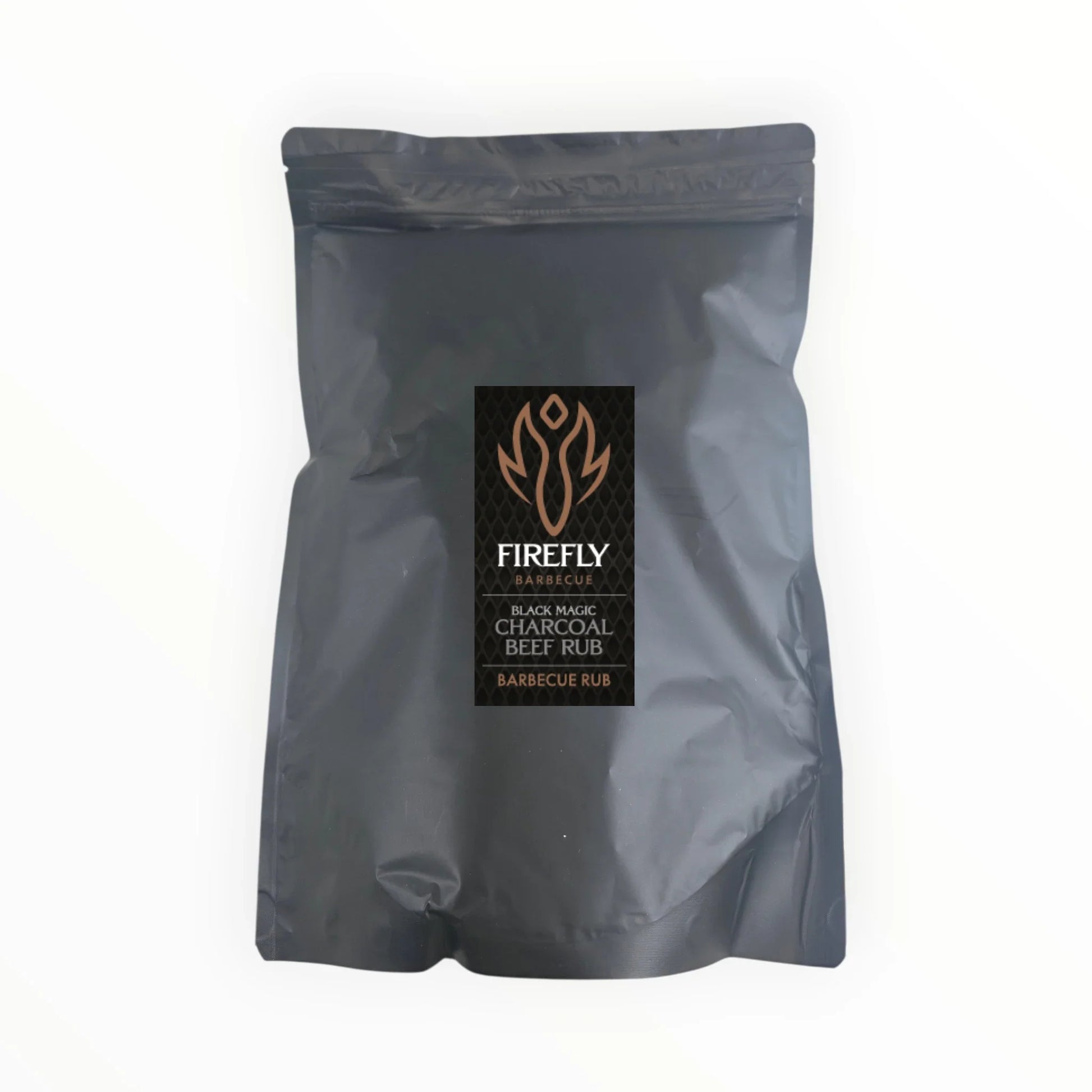 FireFly Barbecue Black Magic Charcoal Beef Rub in a 1kg container, perfect for enhancing grilled beef flavors with a smoky BBQ rub.