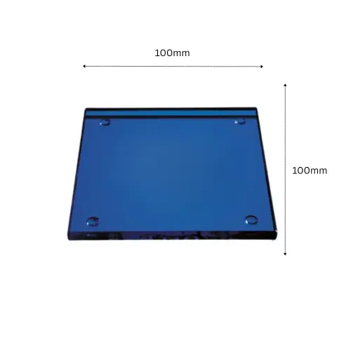 Blue glass square coaster from Glassware UK, showcasing its size and design for protecting surfaces.