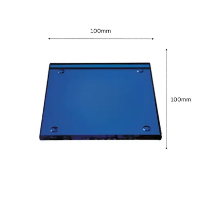 Blue glass square coaster from Glassware UK, showcasing its size and design for protecting surfaces.