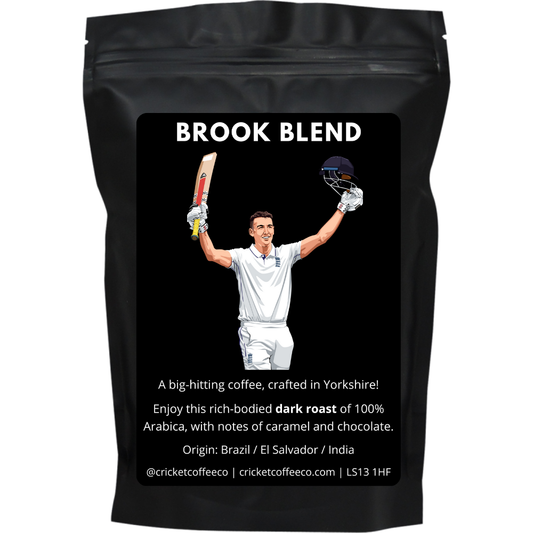 Bag of Clubhouse Roastery Brook Blend Dark Roast coffee with branding and product details on the packaging.