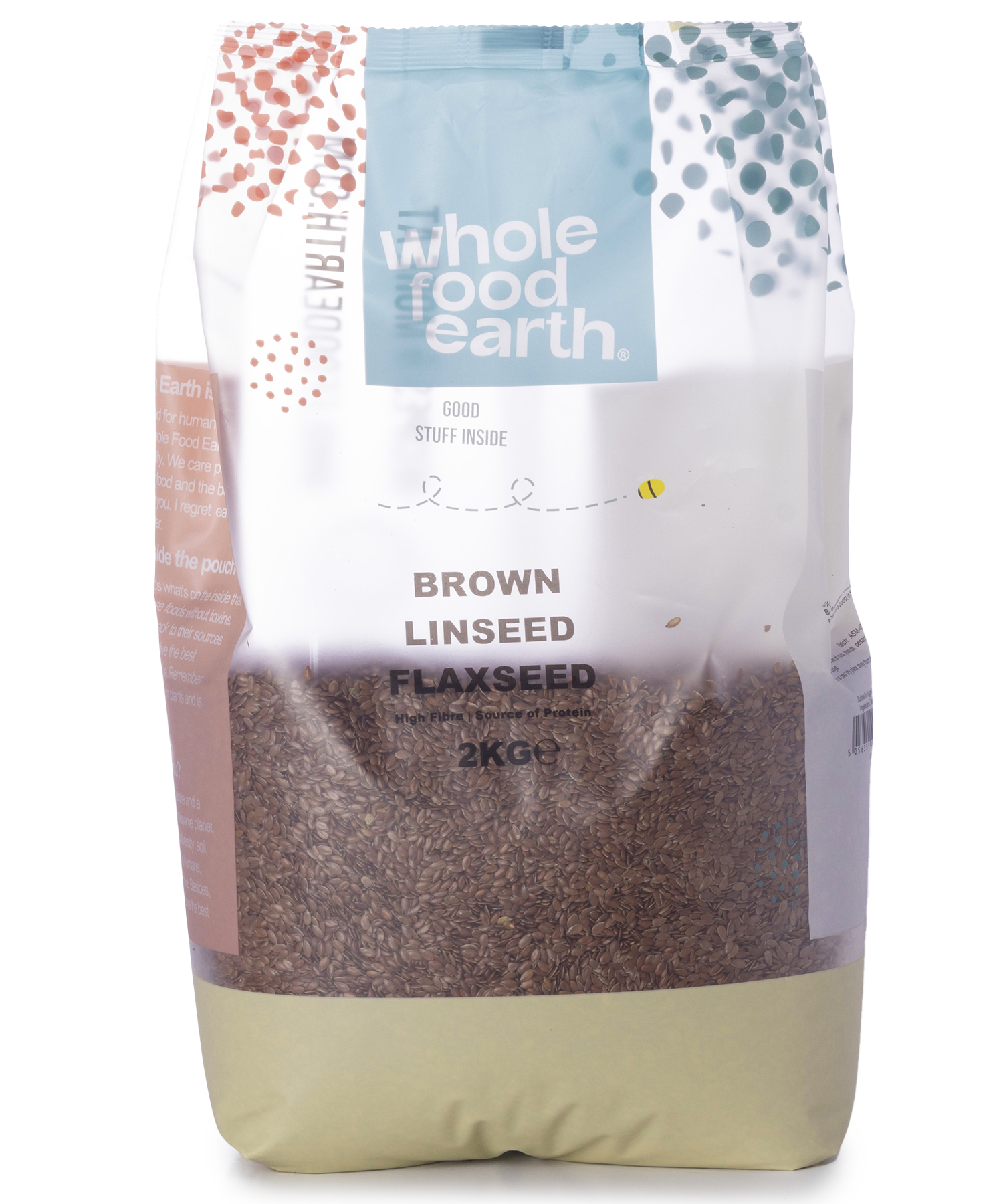 Whole Food Earth brown flaxseed, crunchy linseed nuts and seeds, 2kg bag for healthy snacking or baking.
