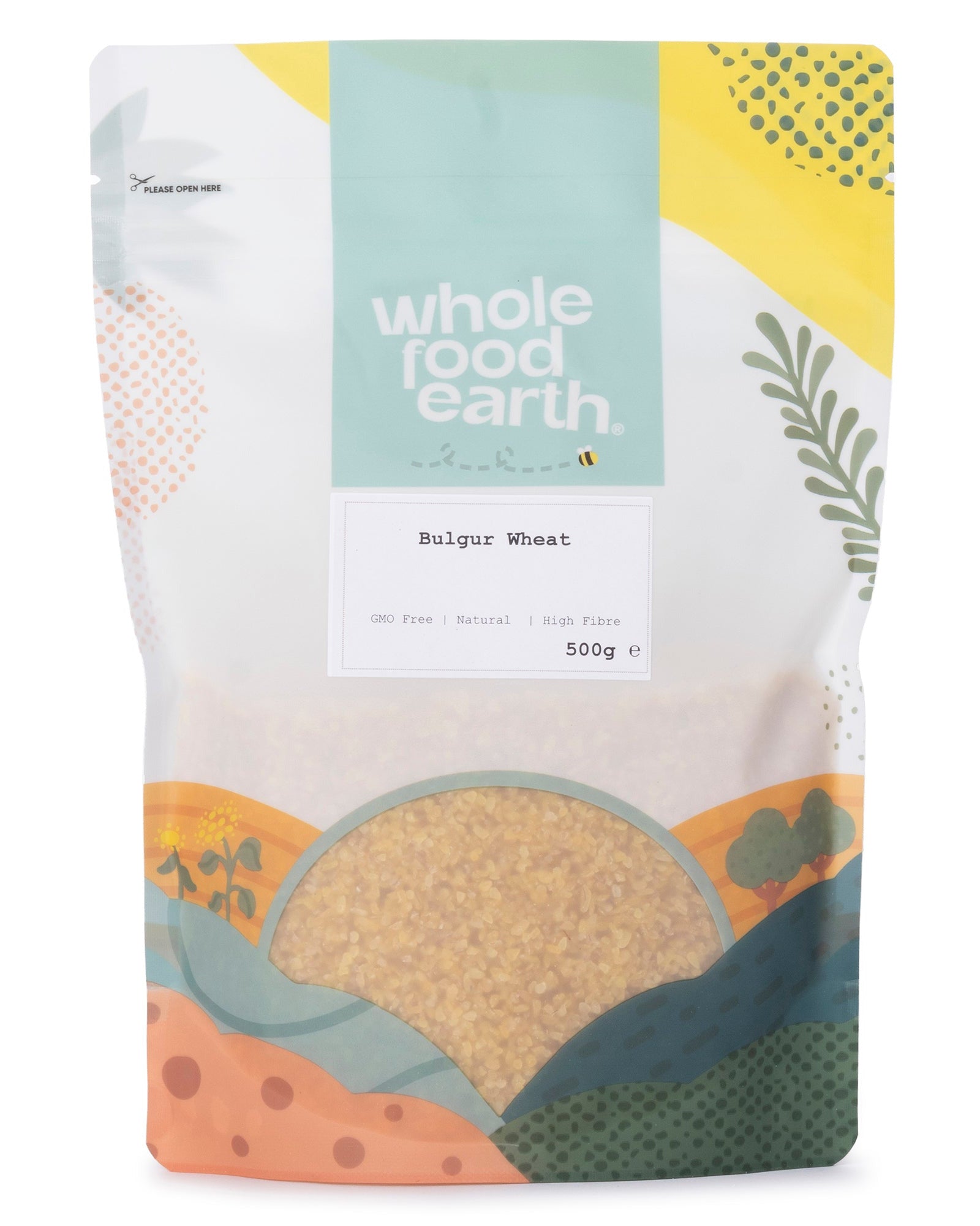 Whole Food Earth bulgur wheat in a 500g package, showcasing the natural grains used for healthy meals.