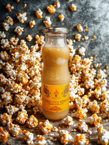 Cold brew pack with six popcorn-inspired flavors featuring butterscotch popcorn by Ignite Coffee Co for cozy sipping moments.