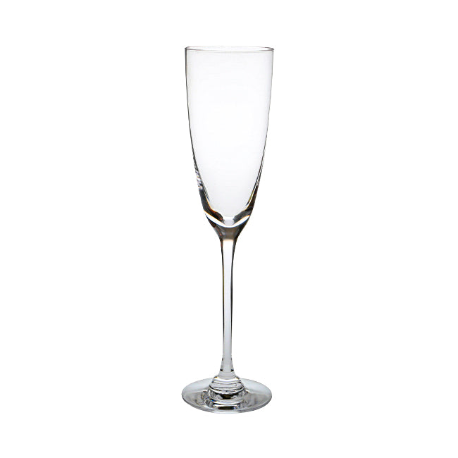 Set of two Dartington Crystal Rachael champagne flutes, 250ml, elegant glassware with a slender bowl and clear design.